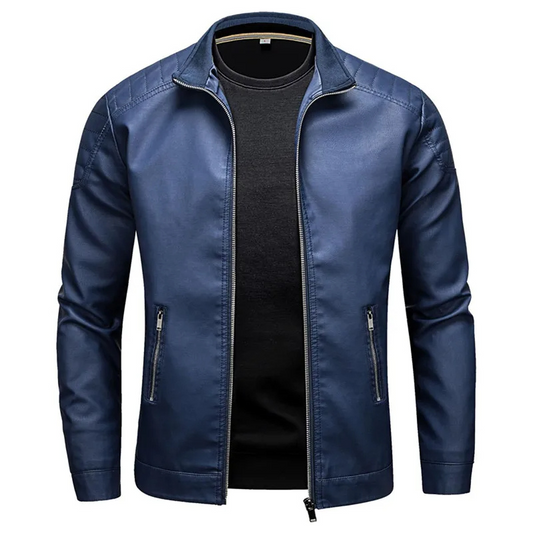 Tarnvik - Men's leather jacket with fur collar, warm winter jacket made of real leather