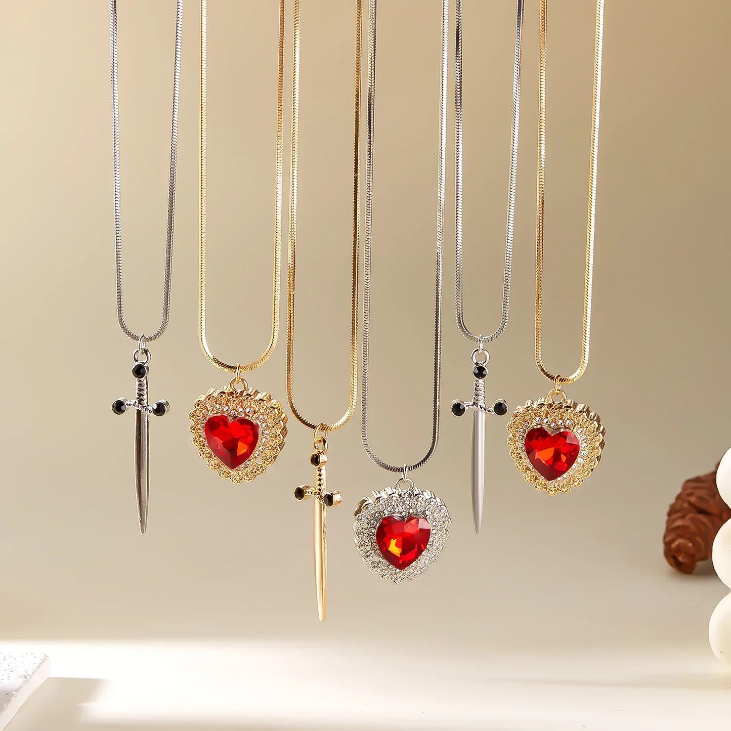Sword & Heart Pendant Set