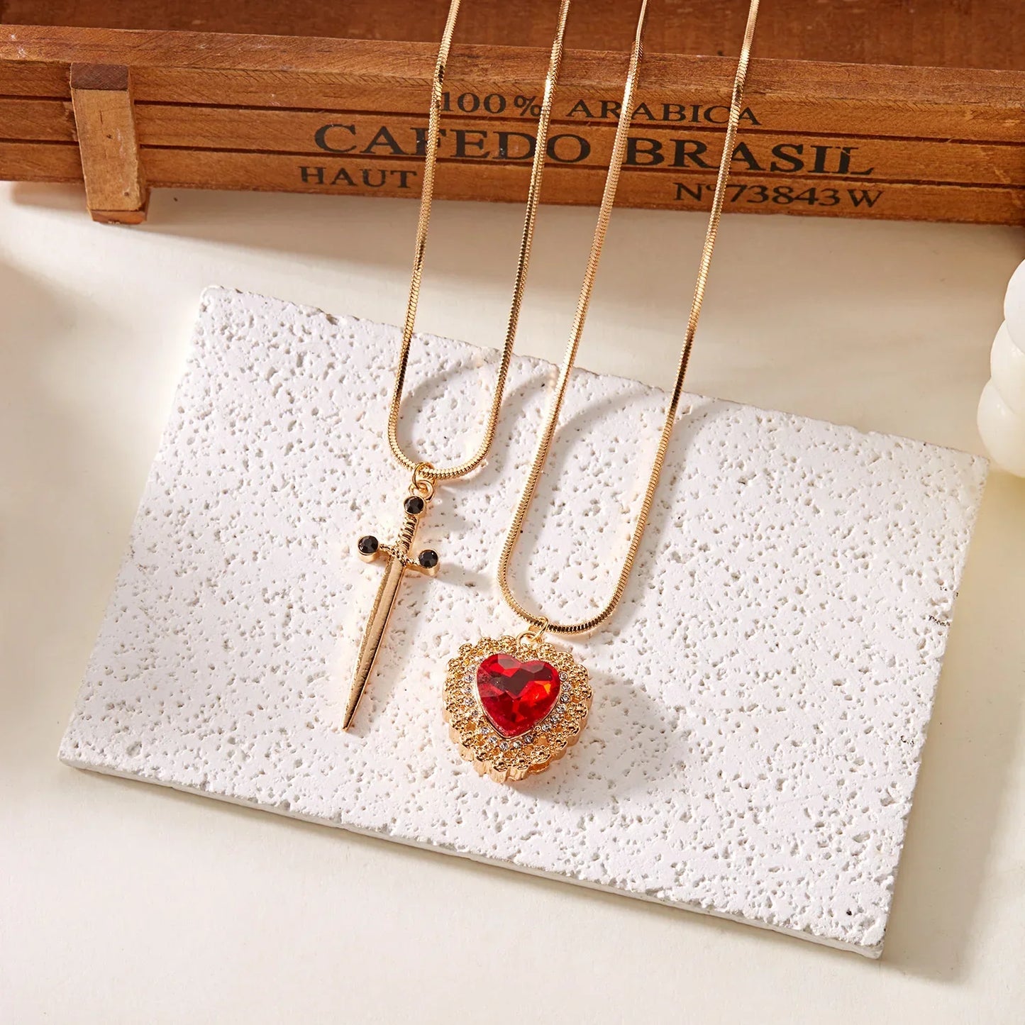 Sword & Heart Pendant Set